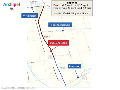 Wegwerkzaamheden aan Oudelandsedijk in Dirksland