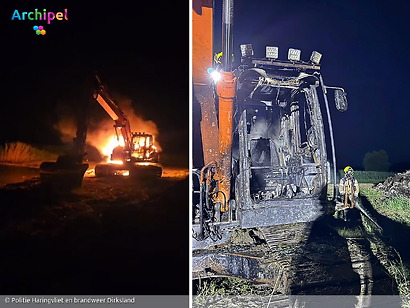 Graafmachine uitgebrand bij vermoedelijke brandstichting in Dirksland